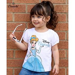 Babyhug Disney Single Jersey Knit Half Sleeves T-Shirt With Cinderella Graphics - White