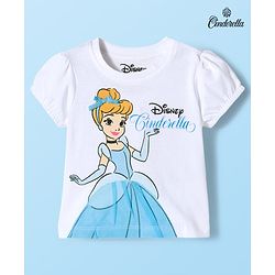 Babyhug Disney Single Jersey Knit Half Sleeves T-Shirt With Cinderella Graphics - White
