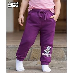 Babyhug Disney Terry Knit Full Length Track Pant With Minnie Mouse Graphics - Purple