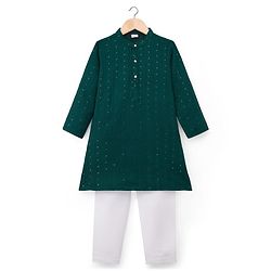 Babyhug Georgette Woven Full Sleeves Kurta Pajama Set with Embroidery - Green