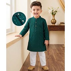 Babyhug Georgette Woven Full Sleeves Kurta Pajama Set with Embroidery - Green