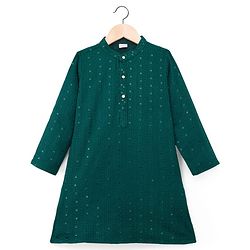 Babyhug Georgette Woven Full Sleeves Kurta Pajama Set with Embroidery - Green