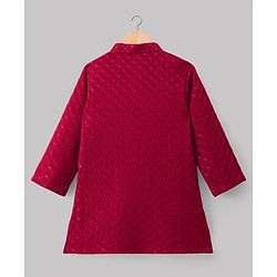 Babyhug Georgette Woven Full Sleeves Kurta Pajama Set with Embroidery - Maroon