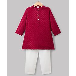 Babyhug Georgette Woven Full Sleeves Kurta Pajama Set with Embroidery - Maroon