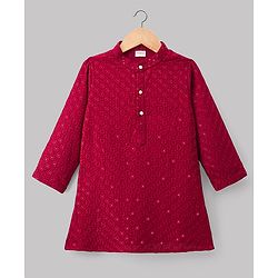 Babyhug Georgette Woven Full Sleeves Kurta Pajama Set with Embroidery - Maroon
