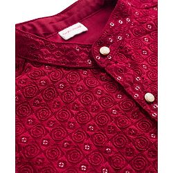 Babyhug Georgette Woven Full Sleeves Kurta Pajama Set with Embroidery - Maroon