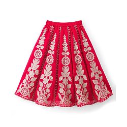 Babyhug Net Woven Half Sleeves Choli Lehenga & Dupatta Set With Floral Embroidery - Red