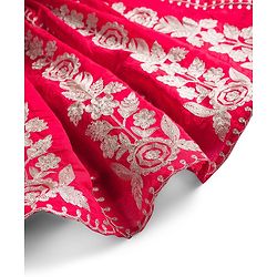 Babyhug Net Woven Half Sleeves Choli Lehenga & Dupatta Set With Floral Embroidery - Red