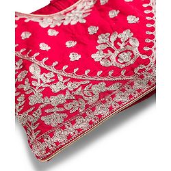 Babyhug Net Woven Half Sleeves Choli Lehenga & Dupatta Set With Floral Embroidery - Red