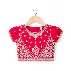 Babyhug Net Woven Half Sleeves Choli Lehenga & Dupatta Set With Floral Embroidery - Red