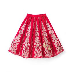 Babyhug Net Woven Half Sleeves Choli Lehenga & Dupatta Set With Floral Embroidery - Red