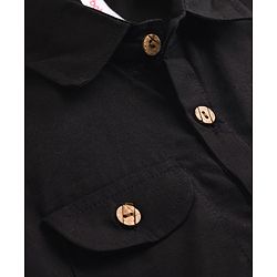 Babyhug Cotton Linen Woven Full Sleeves Solid Color Pathani Kurta Pajama Set - Black