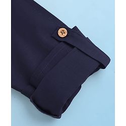 Babyhug Cotton Linen Woven Full Sleeves Solid Color Pathani Kurta Pajama Set - Navy Blue
