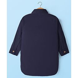 Babyhug Cotton Linen Woven Full Sleeves Solid Color Pathani Kurta Pajama Set - Navy Blue