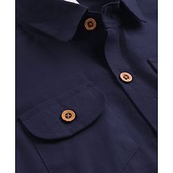 Babyhug Cotton Linen Woven Full Sleeves Solid Color Pathani Kurta Pajama Set - Navy Blue