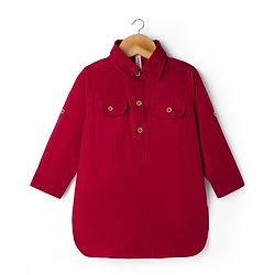 Babyhug Cotton Linen Woven Full Sleeves Solid Color Pathani Kurta Pajama Set - Maroon