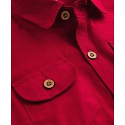 Babyhug Cotton Linen Woven Full Sleeves Solid Color Pathani Kurta Pajama Set - Maroon