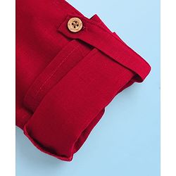 Babyhug Cotton Linen Woven Full Sleeves Solid Color Pathani Kurta Pajama Set - Maroon