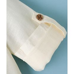 Babyhug Cotton Linen Woven Full Sleeves Pathani Kurta Pajama Set - Off White
