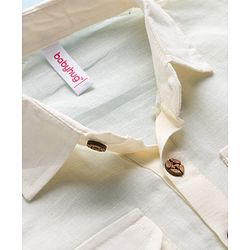 Babyhug Cotton Linen Woven Full Sleeves Pathani Kurta Pajama Set - Off White
