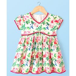 Babyhug Cotton Woven Half Sleeves Floral Printed Kurta & Palazo Set With Dupatta - White