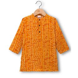 Babyhug Cambric Woven Full Sleeves Kurta Pajama Set with Motif Print- Mustard