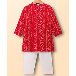 Babyhug Cambric Woven Full Sleeves Kurta Pajama Set with Motif Print- Red