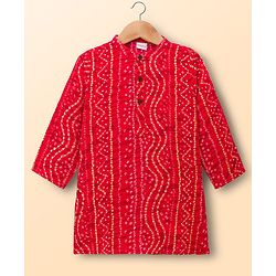 Babyhug Cambric Woven Full Sleeves Kurta Pajama Set with Motif Print- Red