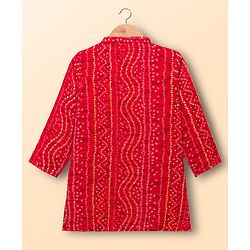Babyhug Cambric Woven Full Sleeves Kurta Pajama Set with Motif Print- Red