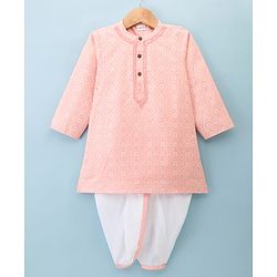 Babyhug 100% Cambric Cotton Woven Full Sleeves  Floral Printed Kurta & Dhoti Set - Peach