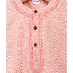 Babyhug 100% Cambric Cotton Woven Full Sleeves  Floral Printed Kurta & Dhoti Set - Peach