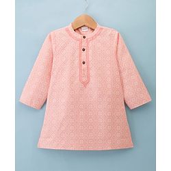 Babyhug 100% Cambric Cotton Woven Full Sleeves  Floral Printed Kurta & Dhoti Set - Peach