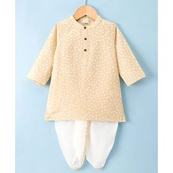 Babyhug Cambric Woven Full Sleeves Kurta Dhoti Set with Triangle Print - Beige