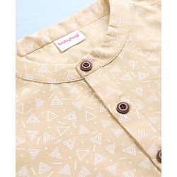 Babyhug Cambric Woven Full Sleeves Kurta Dhoti Set with Triangle Print - Beige