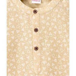 Babyhug Cambric Woven Full Sleeves Kurta Dhoti Set with Triangle Print - Beige