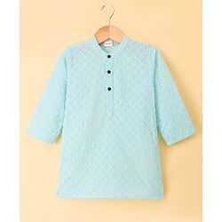 Babyhug Cambric Woven Full Sleeves Hakkoba Embroidered Kurta Pyjama Set - Light Blue