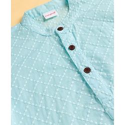 Babyhug Cambric Woven Full Sleeves Hakkoba Embroidered Kurta Pyjama Set - Light Blue