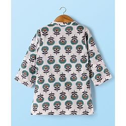 Babyhug Cambric Woven Full Sleeves Kurta Pajama Set with Floral Print - White
