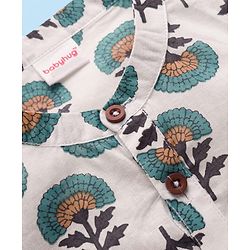 Babyhug Cambric Woven Full Sleeves Kurta Pajama Set with Floral Print - White