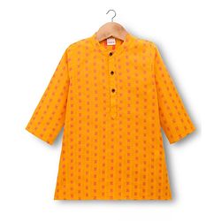 Babyhug Cotton Dobby Woven Full Sleeves Kurta Pajama Set with Motif Print- Mustard