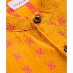 Babyhug Cotton Dobby Woven Full Sleeves Kurta Pajama Set with Motif Print- Mustard