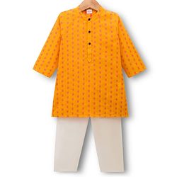 Babyhug Cotton Dobby Woven Full Sleeves Kurta Pajama Set with Motif Print- Mustard