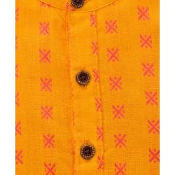 Babyhug Cotton Dobby Woven Full Sleeves Kurta Pajama Set with Motif Print- Mustard