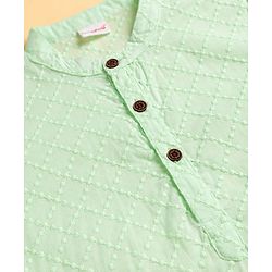 Babyhug Cambric Woven Full Sleeves Hakkoba Embroidered Kurta Pyjama Set - Mint Green