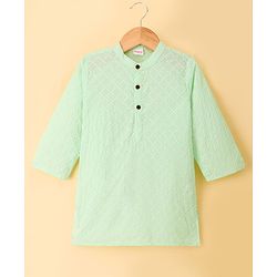 Babyhug Cambric Woven Full Sleeves Hakkoba Embroidered Kurta Pyjama Set - Mint Green