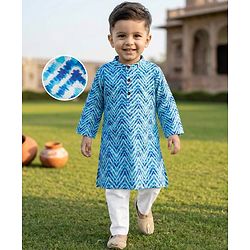 Babyhug Cambric Woven Full Sleeves Kurta Pajama Set with Chevron Print - Blue