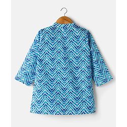 Babyhug Cambric Woven Full Sleeves Kurta Pajama Set with Chevron Print - Blue