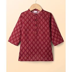 Babyhug 100% Cotton Woven Full Sleeves Cambric Printed Kurta Pyjama Set - Maroon