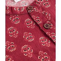 Babyhug 100% Cotton Woven Full Sleeves Cambric Printed Kurta Pyjama Set - Maroon