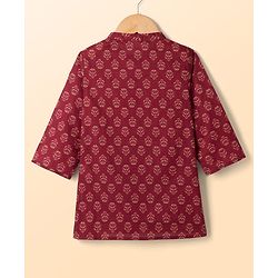 Babyhug 100% Cotton Woven Full Sleeves Cambric Printed Kurta Pyjama Set - Maroon